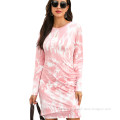 2021 long sleeve plus size colorful pink red tie dye outfits maxi casual dress cotton for women